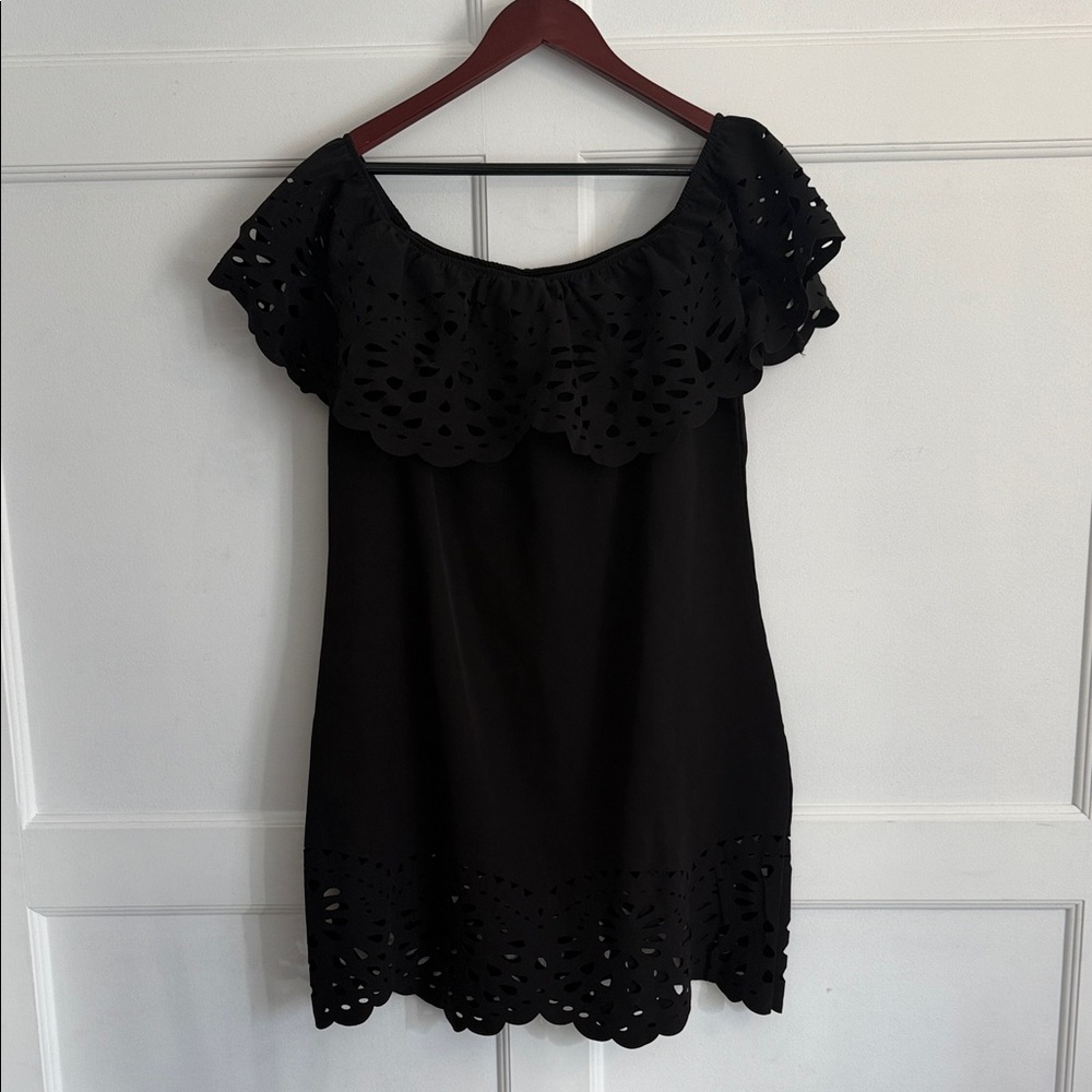 Elegant Black Off-Shoulder Eyelet Dress